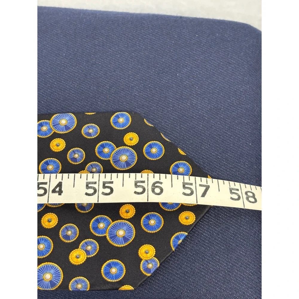Faberge Silk Necktie Mens Black Blue Yellow Geometric Circle Handmade USA 4x57